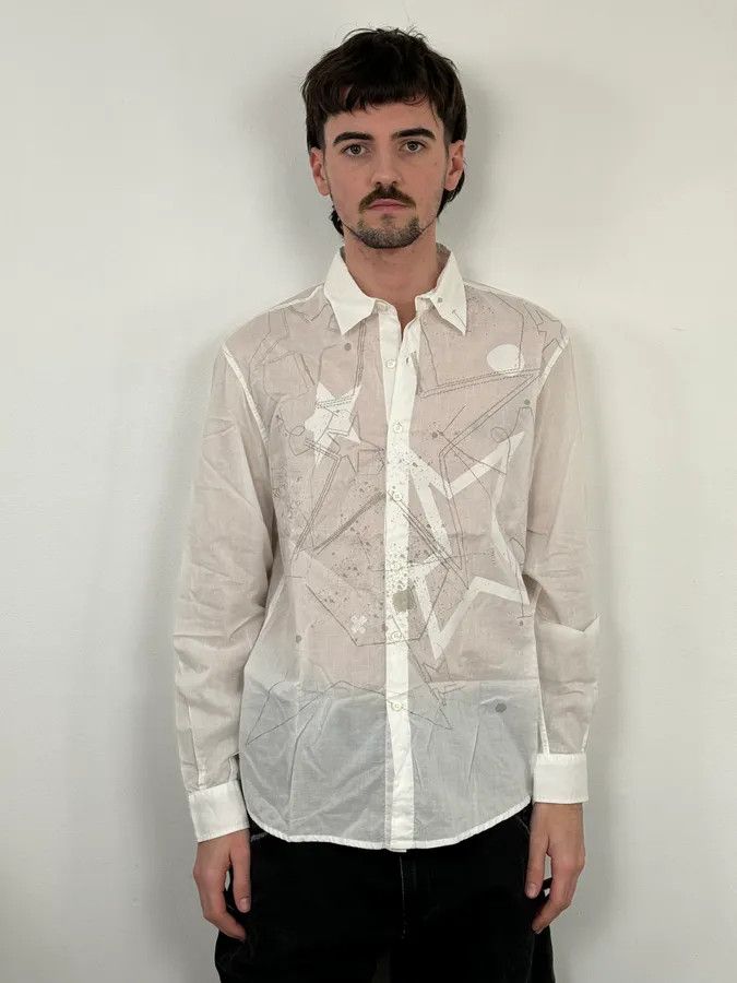 Marithe + Francois Girbaud 2000s Marithé + François Girbaud White Stars Shirt Size US M / EU 48-50 / 2 - 2 Thumbnail