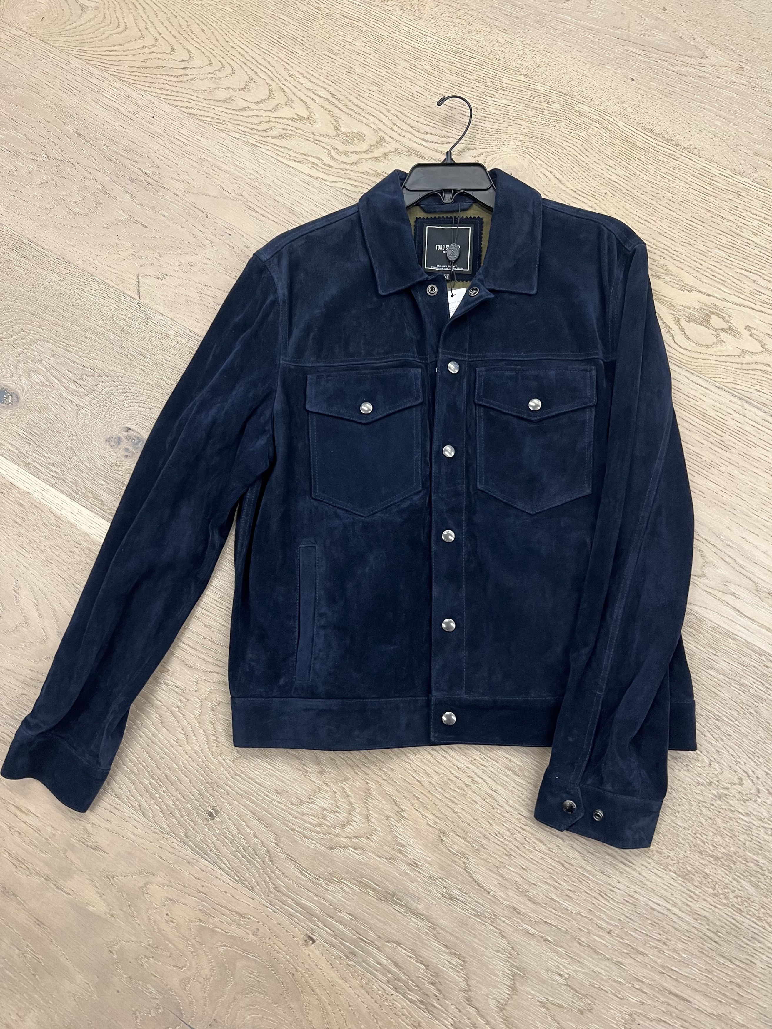 image of Todd Snyder Suede Calfskin Dylan Jacket in Navy Blue, Men's (Size XL)