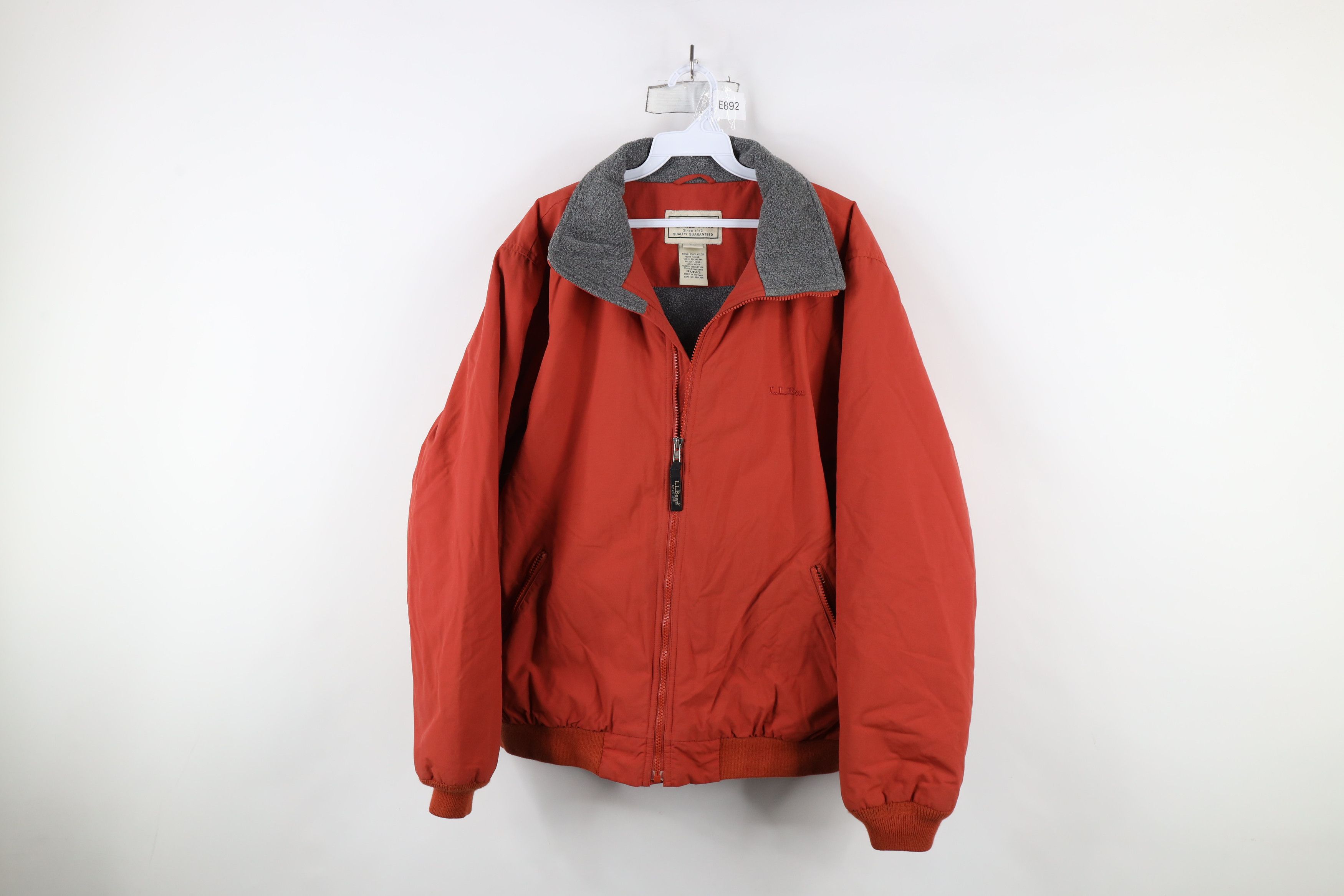 Vintage LL Bean Fleece Lined Full Zip Bomber Jacket Orange