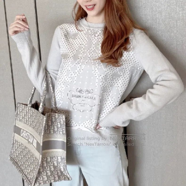 Hermes Hermes Polka Dot Letter Mixed Fabric Long Sleeve Pullover Size XXS / US 00 / IT 34 - 6 Thumbnail