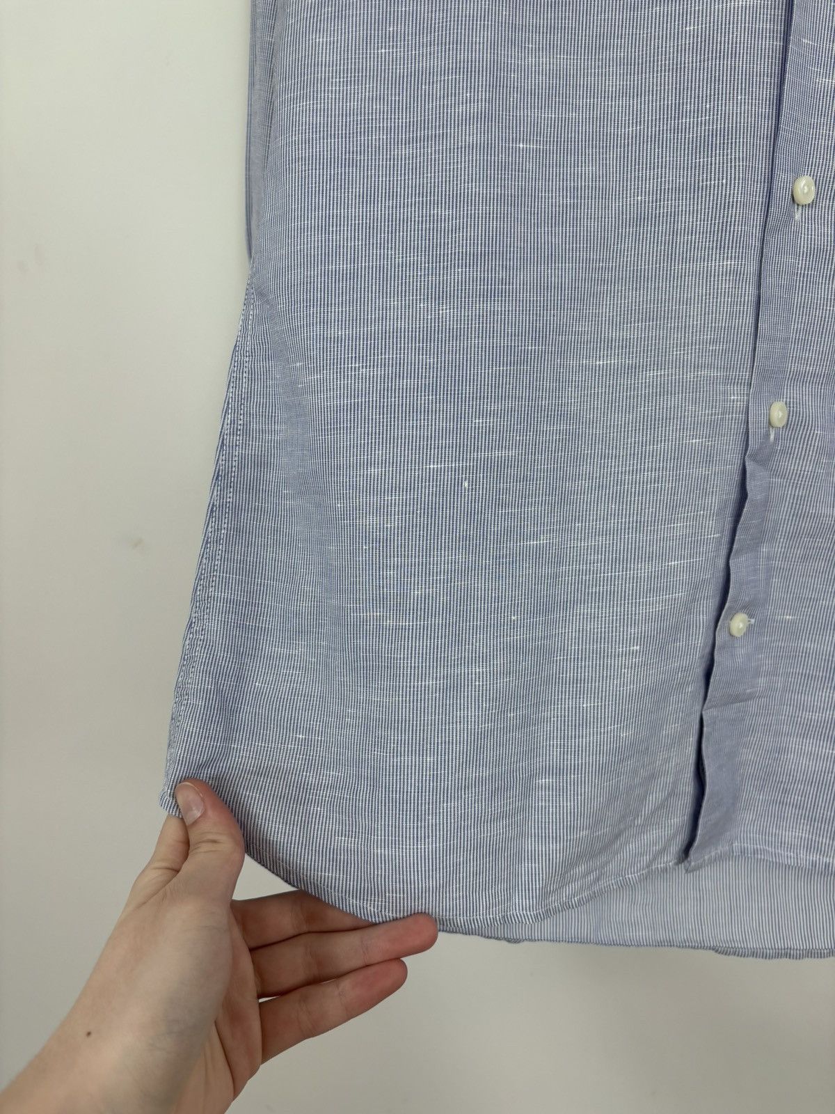 Suitsupply Suitsupply Light Blue Striped Cotton Linen Button Up Shirt Size US S / EU 44-46 / 1 - 7 Thumbnail