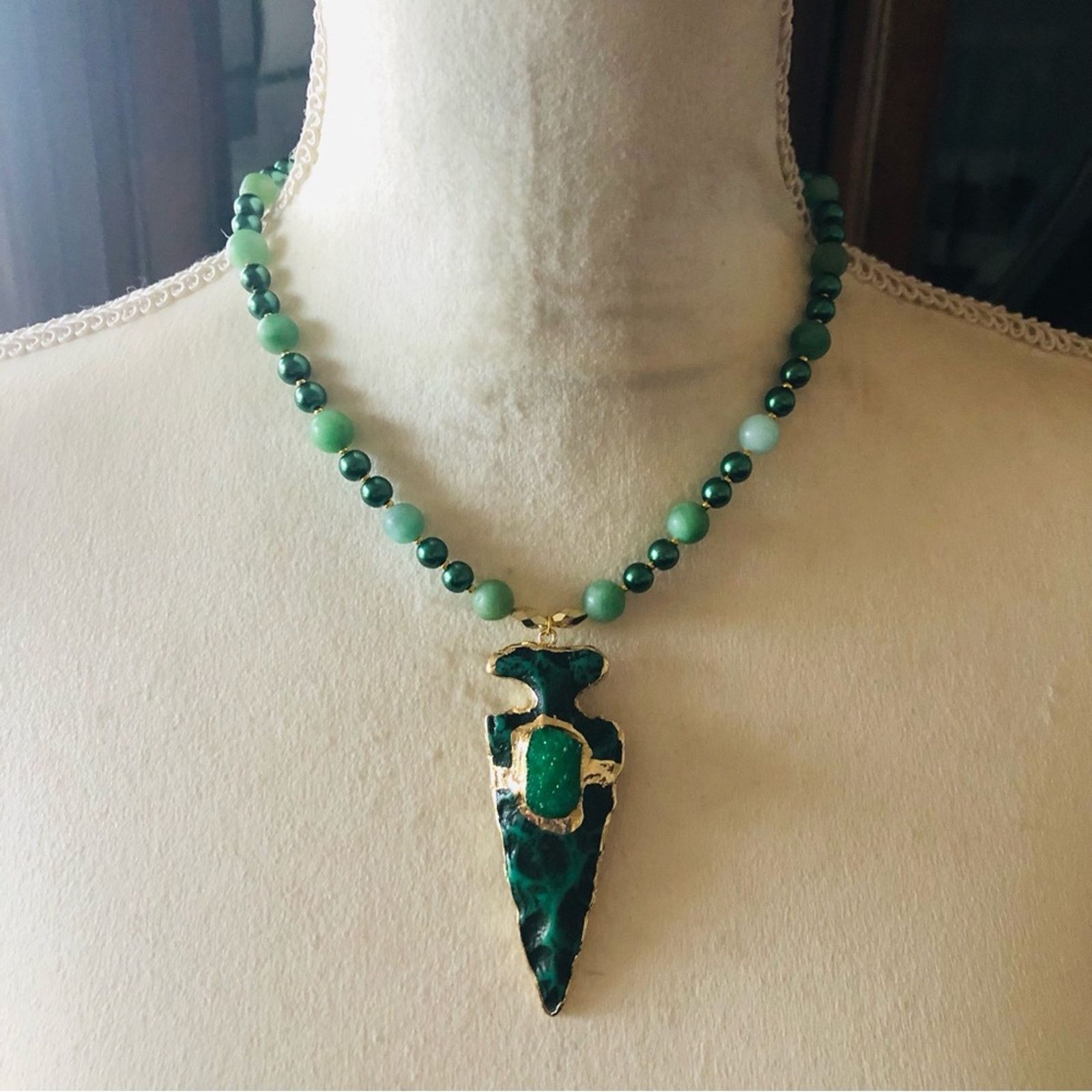 Handmade Handcrafted repurpose drusy ox arrowhead Pearl necklace Size ONE SIZE - 3 Thumbnail