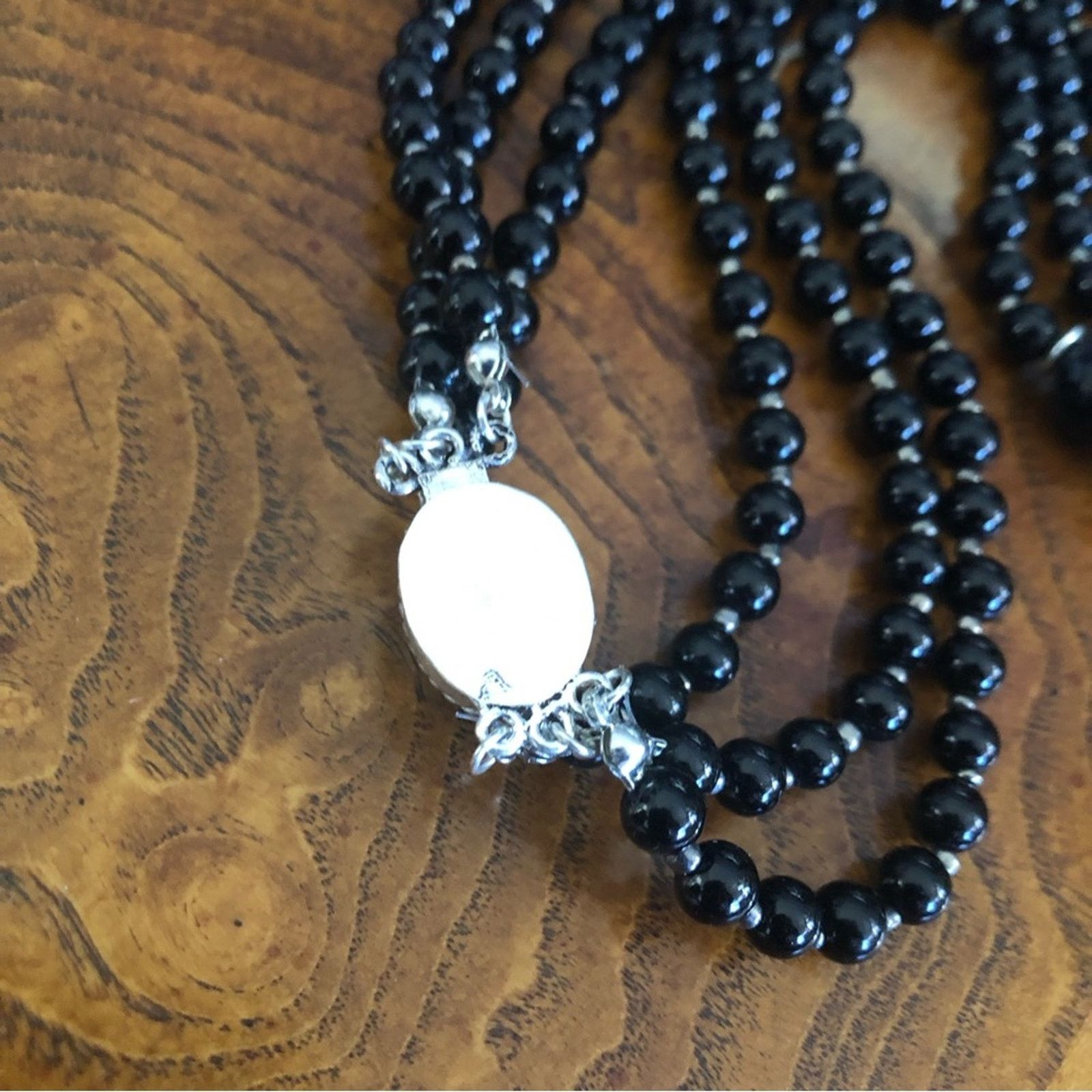 Handmade Handcrafted filigree snake Czech Pearl genuine onyx necklace Size ONE SIZE - 11 Thumbnail