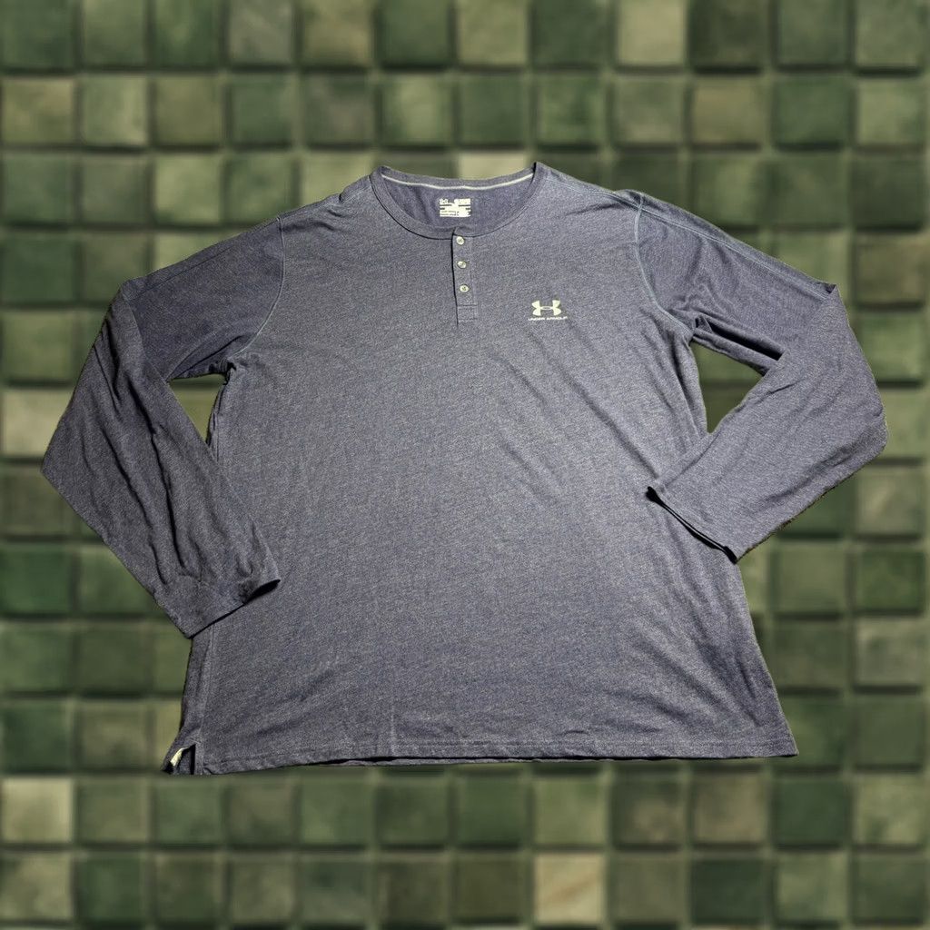 Under Armour VINTAGE Under Armour Henley Shirt Mens 4XL Tall Blue Heatgear Loose Tagless Size US XXL / EU 58 / 5 - 1 Thumbnail