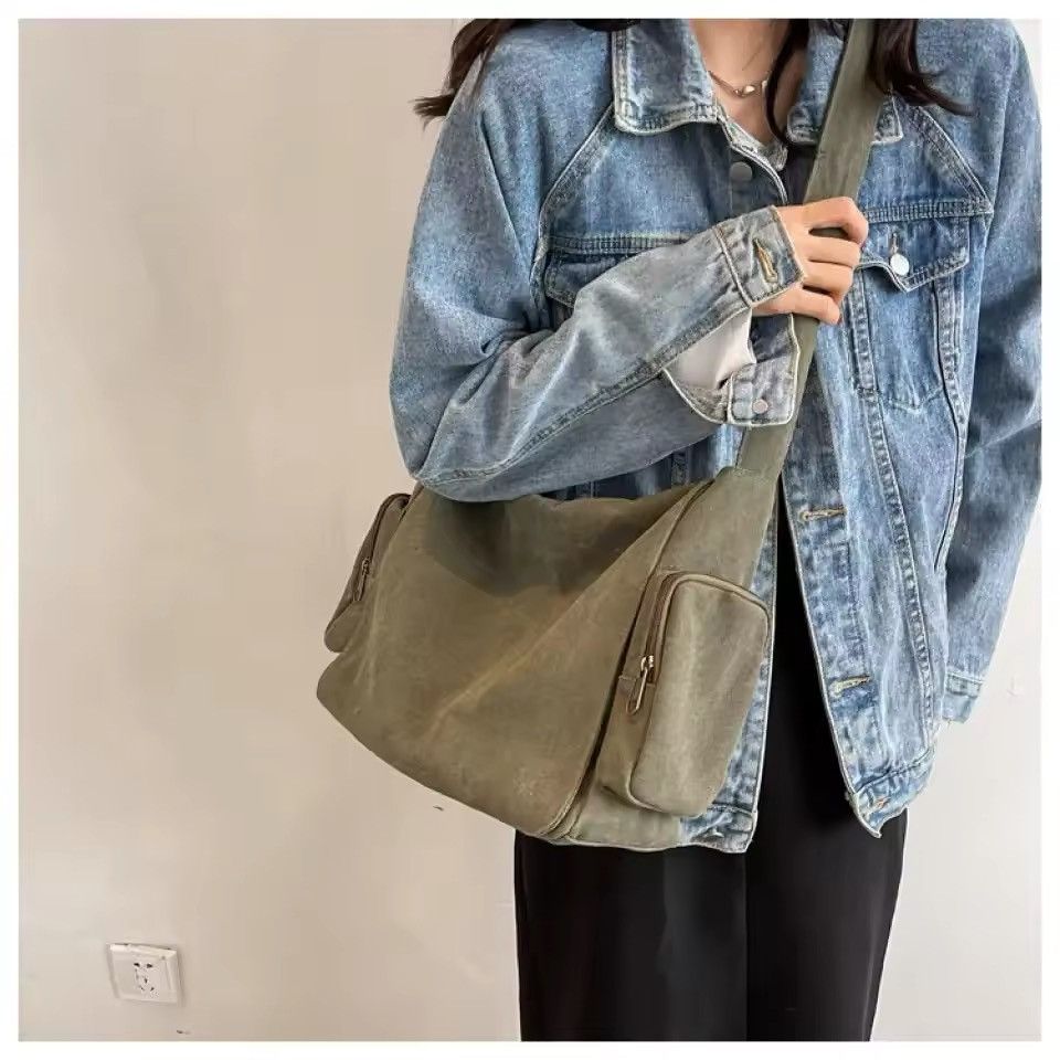 Japanese Brand Streetwear Capacity Canvas Crossbody Shoulder Bag Size ONE SIZE - 2 Thumbnail