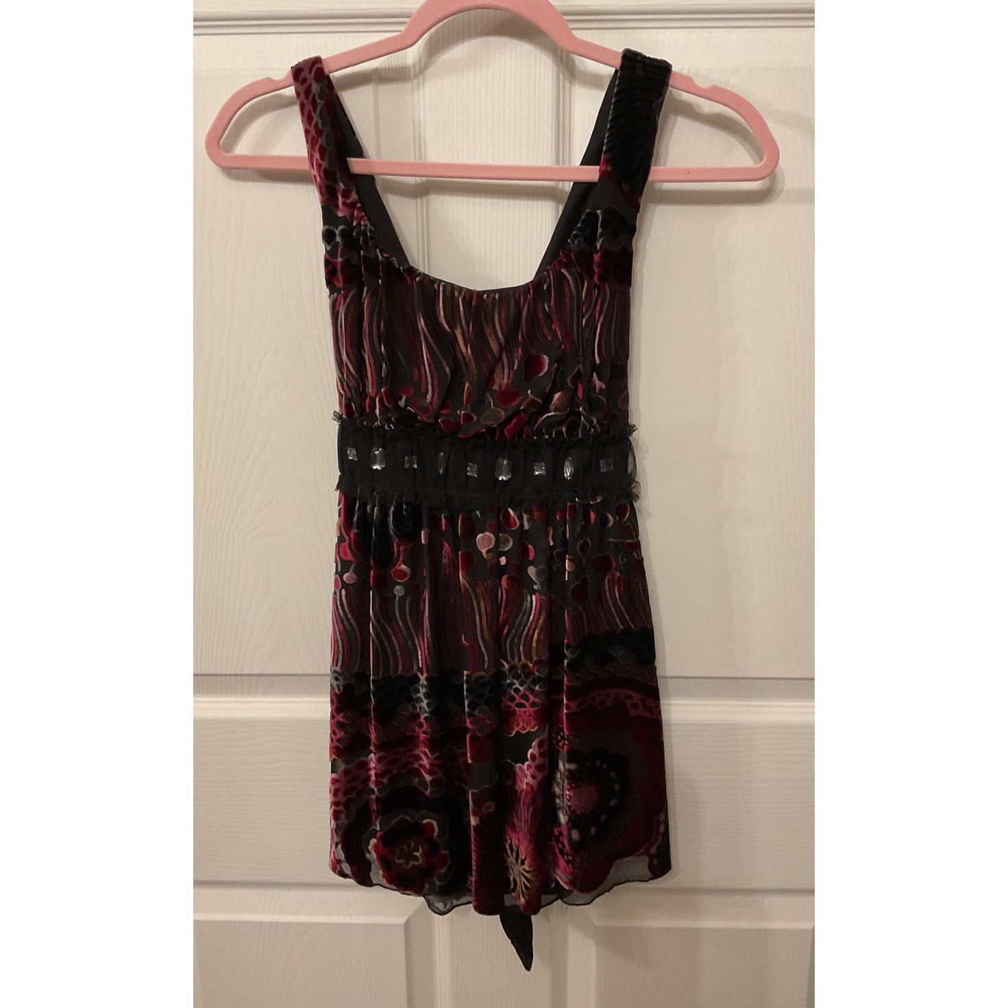 Anthropologie Weston Wear Silk Velvet Y2K Babydoll Top Rhinestone Accent,S Size S / US 4 / IT 40 - 1 Thumbnail