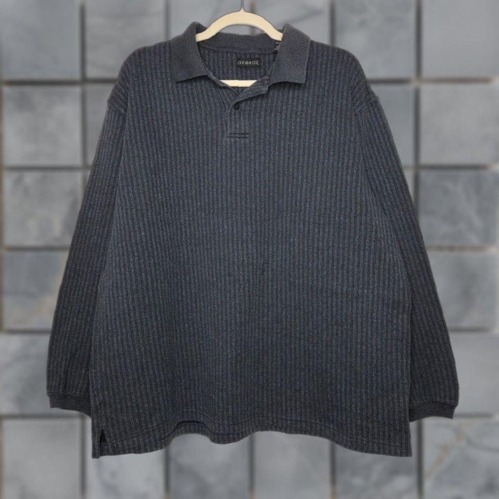 George VINTAGE George Long Sleeve Polo Henley Shirt Cotton Blue XL Men Size US XL / EU 56 / 4 - 1 Thumbnail
