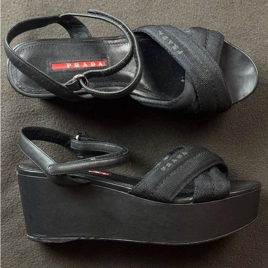 Prada Prada Vintage Criss Cross Nylon Platform Sandal | Sz 38/7W Size US 7.5 / IT 37.5 - 1 Thumbnail