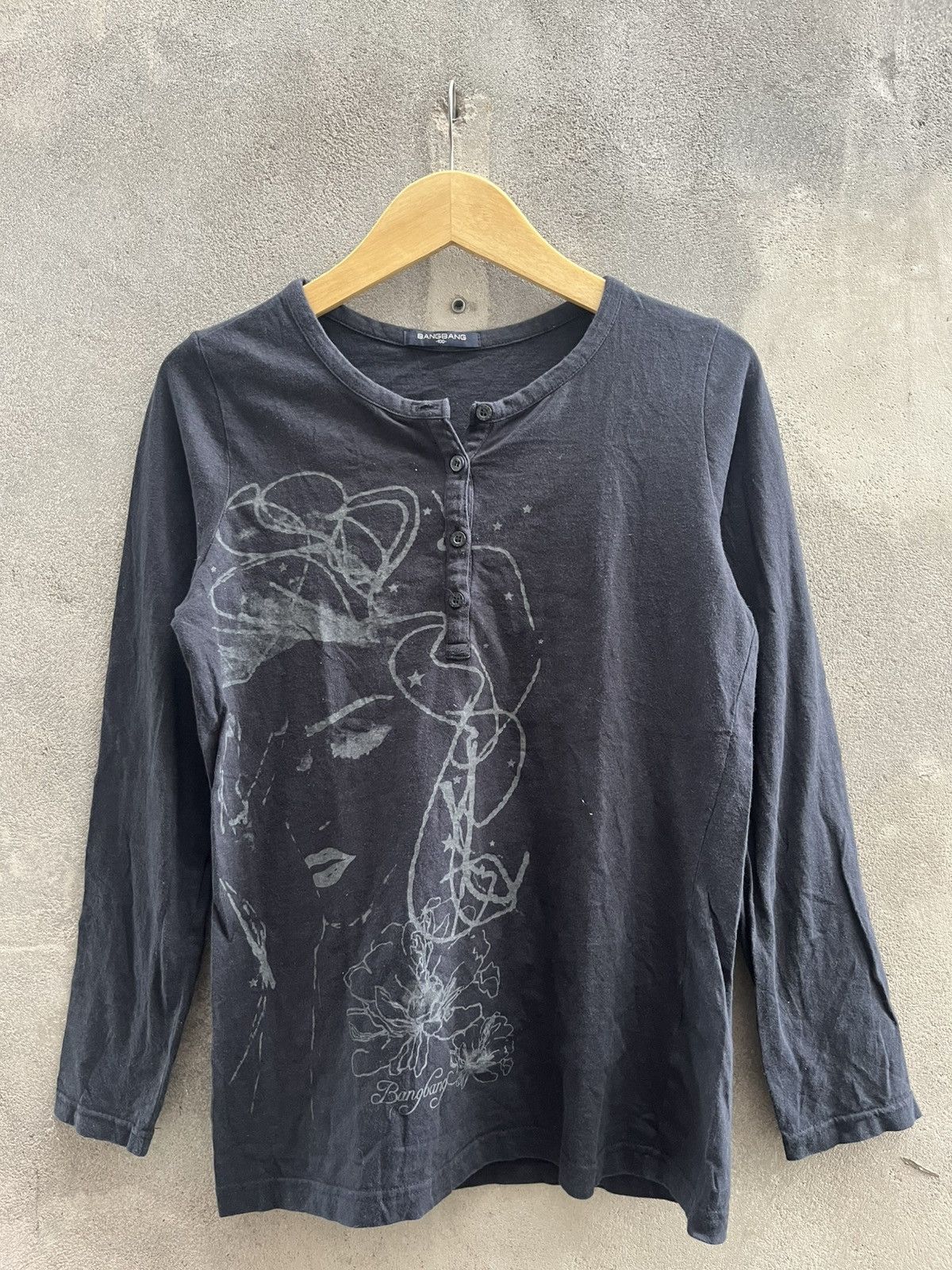 Hysteric Glamour × If Six Was Nine × Le Grande Bleu (L.G.B.) 2000s BANGBANG - Monochrome Artistic Face Sketch Henley Size US XL / EU 56 / 4 - 1 Thumbnail