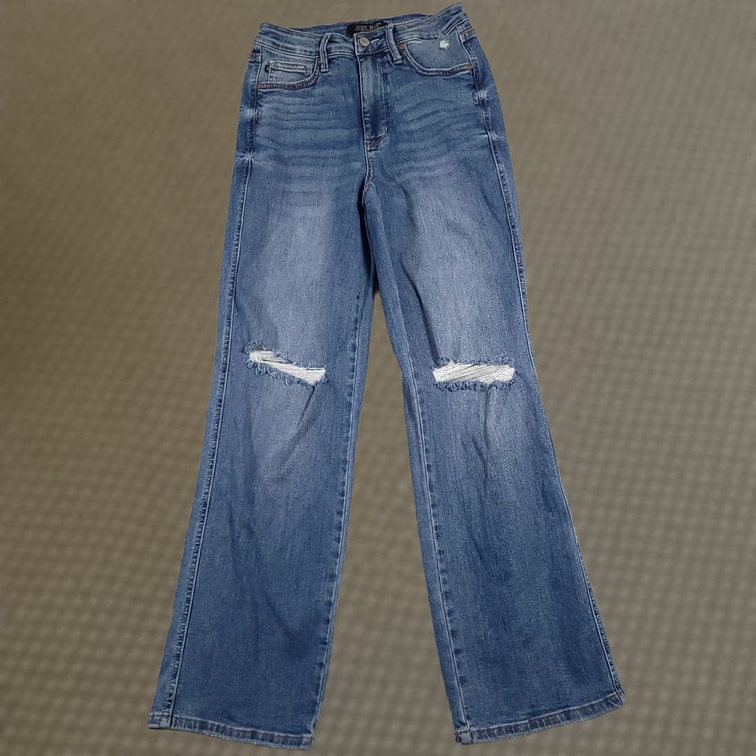 Denime Judy Blue Jeans Women's 7 Distressed Flared Boho Stretch Denim Jeans Bohemian Regular 5-Pocket Blue Autumn Women Size 28" / US 6 / IT 42 - 1 Thumbnail