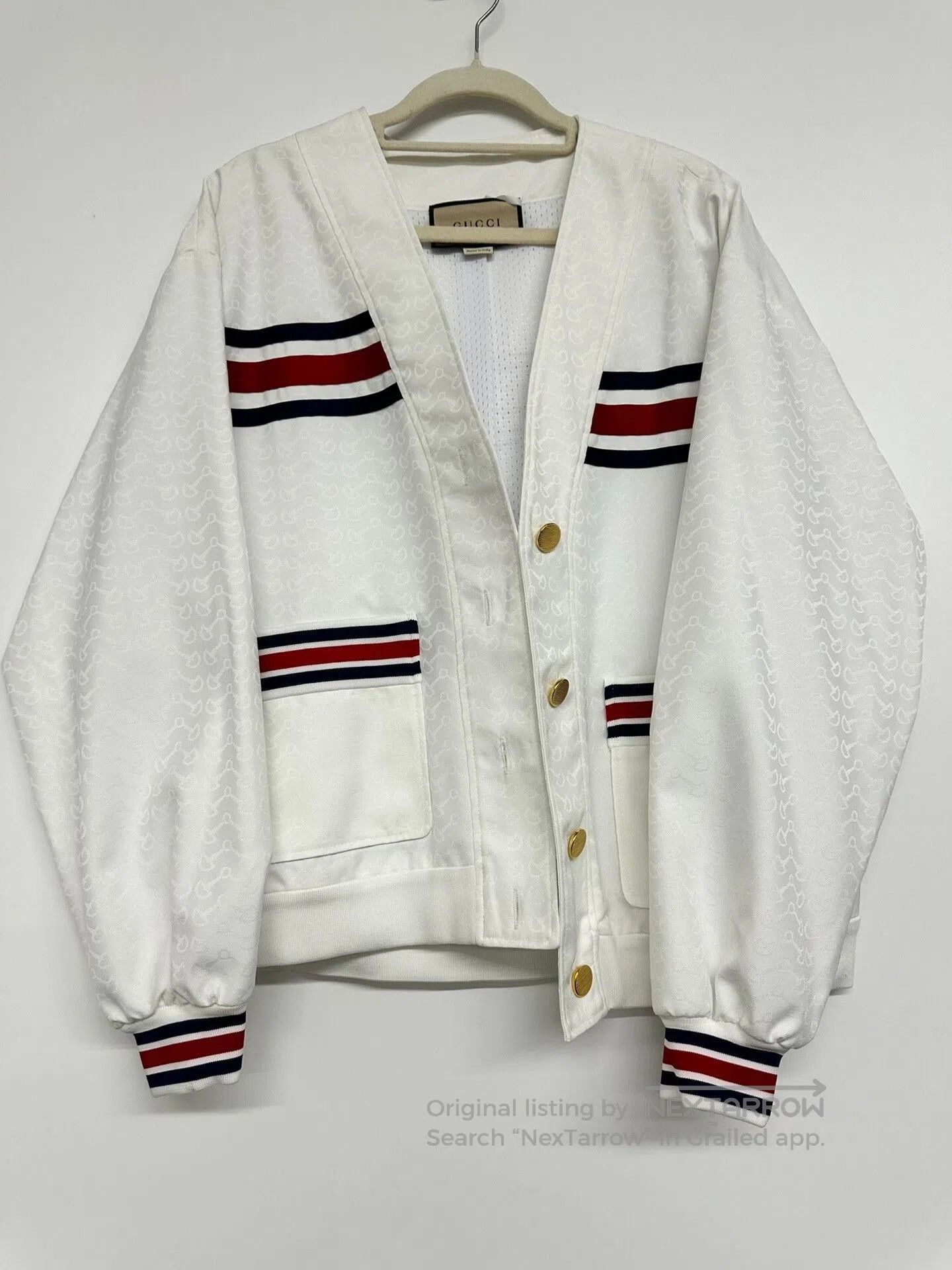 Gucci White Striped Button Jacket.