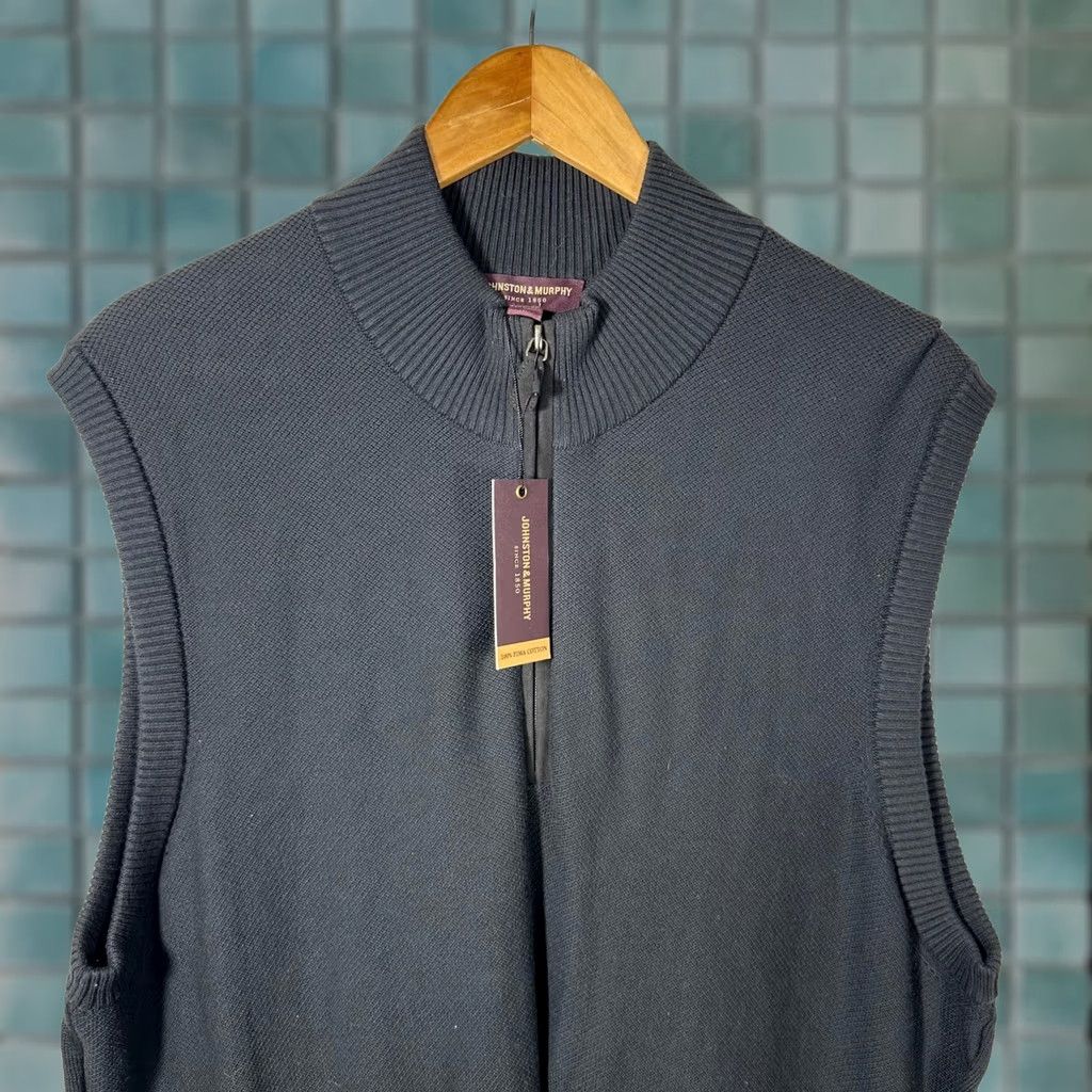 Johnston & Murphy VINTAGE Johnston & Murphy Mens XL Black 100% Pima Cotton Quarter Zip Sweater Vest Size US XL / EU 56 / 4 - 1 Thumbnail
