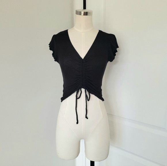 Other Juniors' Antistar Ribbed Ruched V-Neck Crop Top Sexy Summer Size S / US 4 / IT 40 - 2 Thumbnail