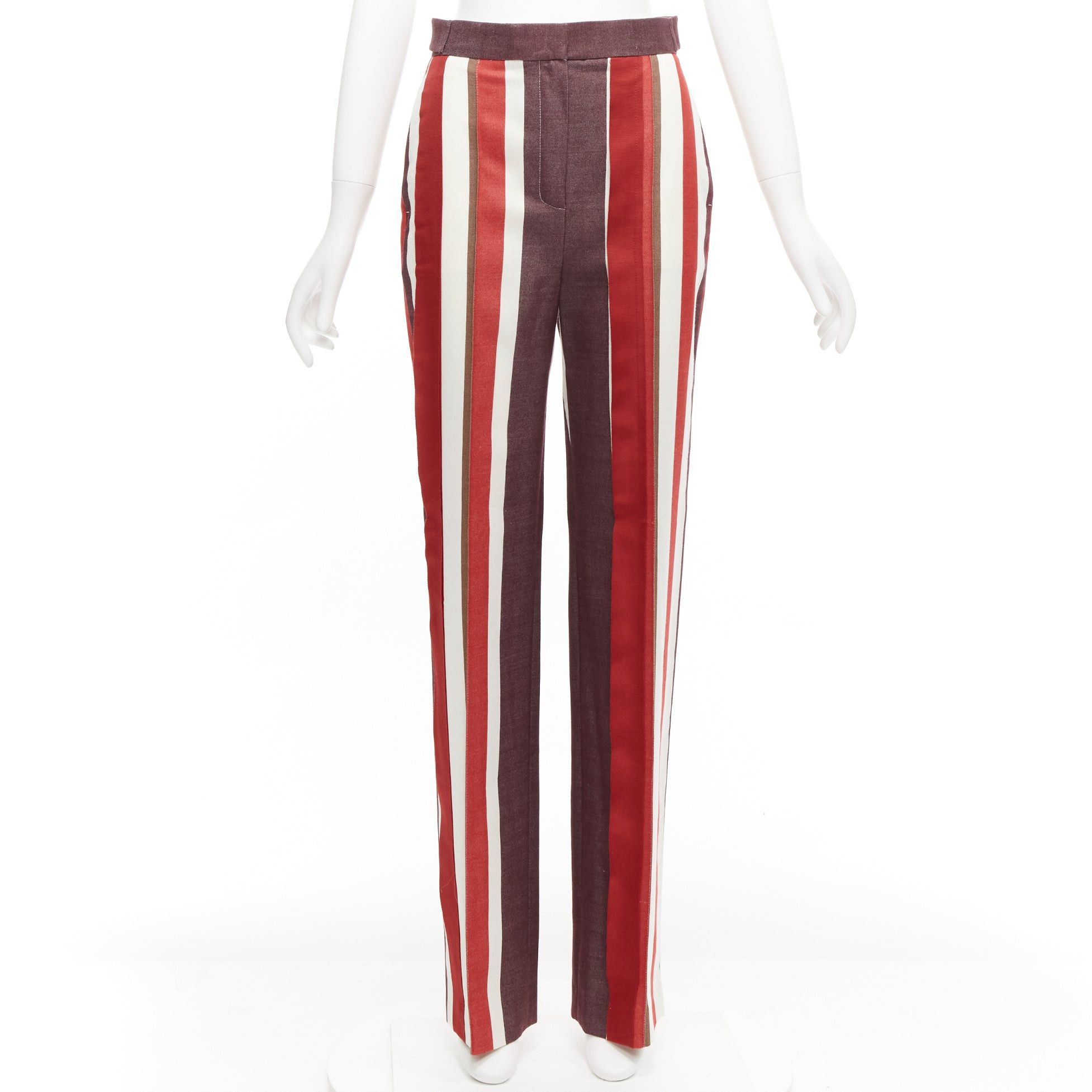 Other FRENKEN red cotton wool blend graphic stripe wide leg pants IT34 XXS Size 24" / US 00 / IT 34 - 1 Thumbnail