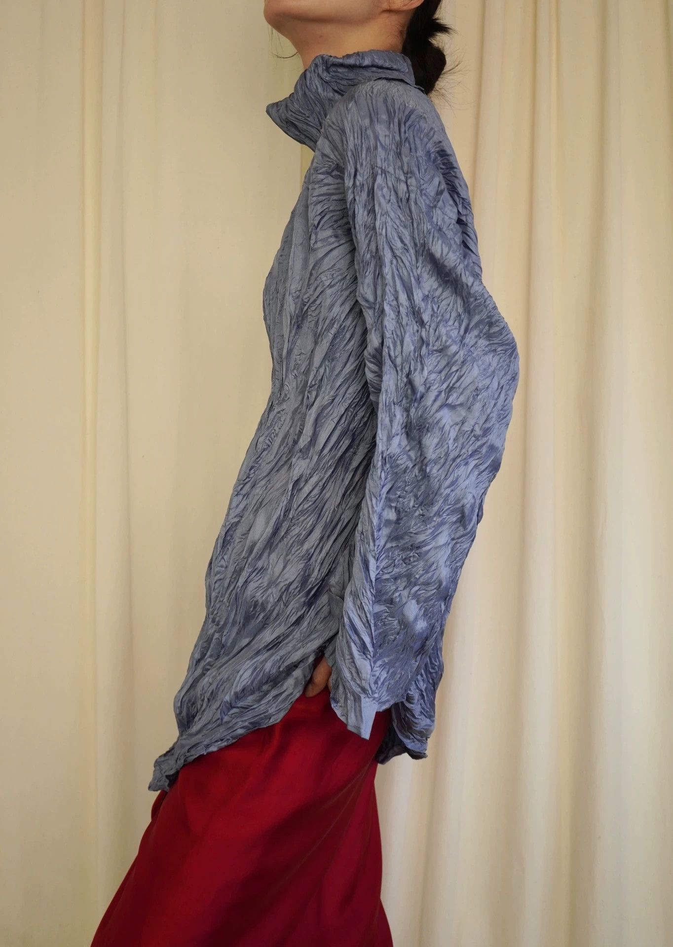 Issey Miyake Issey Miyake 1992SS Pleats Blue Turtleneck Top Size ONE SIZE - 7 Thumbnail