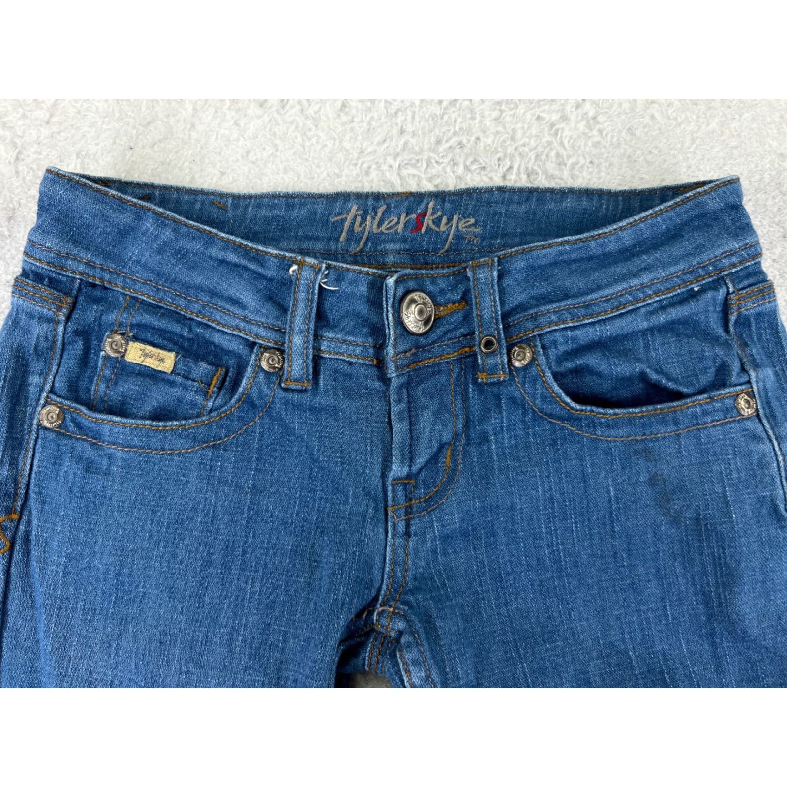 Vintage Vintage Tyler Skye Women’s Flared Denim Jeans 28 Blue Cotton Blend Slimming Stretch 30-inch Inseam Size 28" / US 6 / IT 42 - 4 Thumbnail