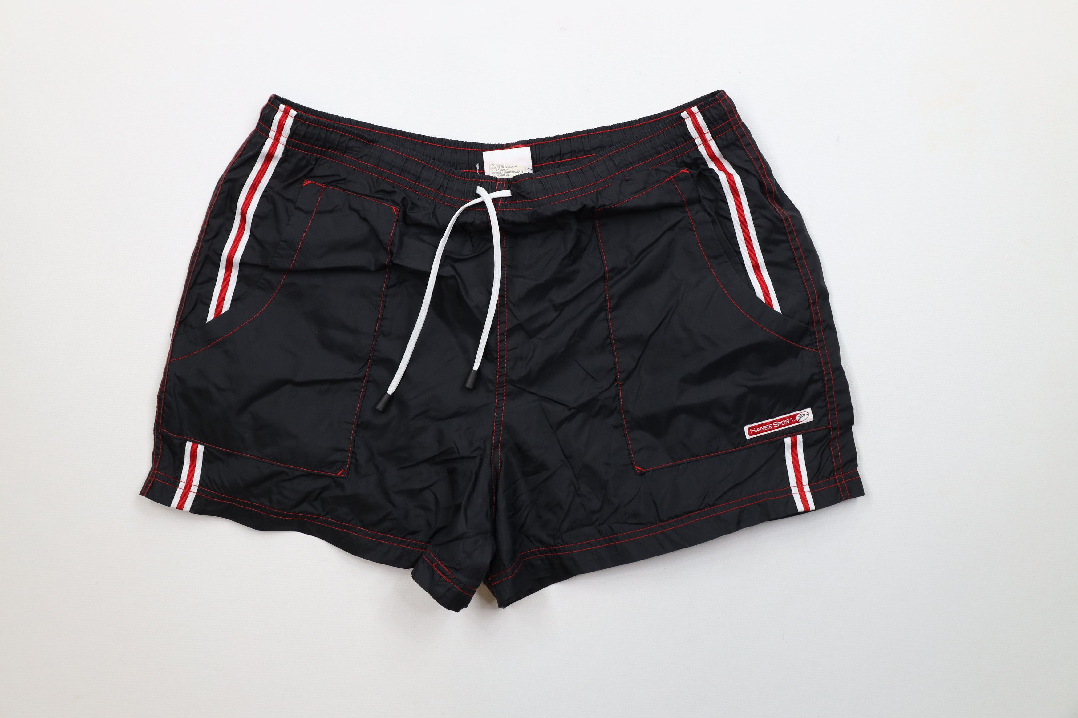 Hanes × Vintage Vintage 90s Hanes Lined Above Knee Shorts Black Nylon Size US 34 / EU 50 - 1 Thumbnail