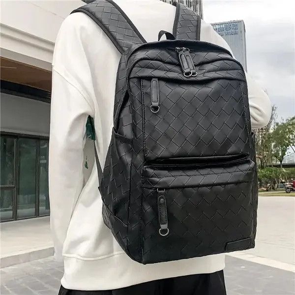 VIBE Black retro faux leather woven backpack bag Size ONE SIZE - 1 Thumbnail