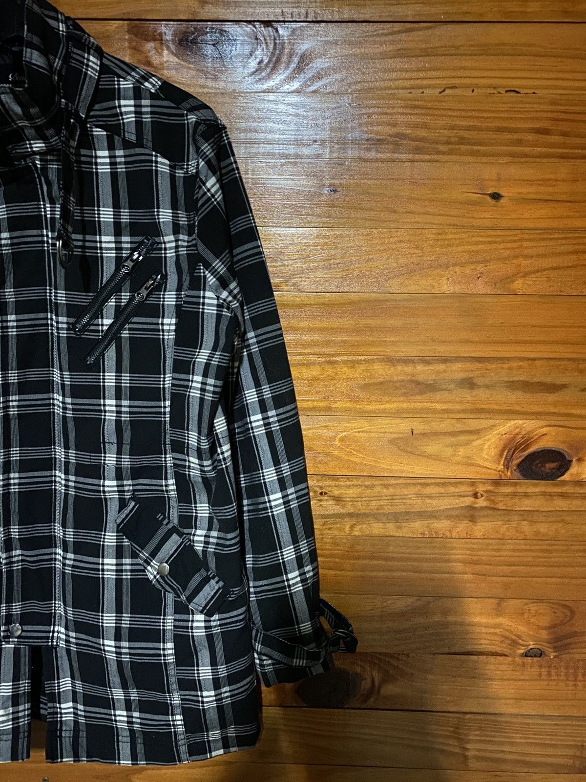 Japanese Brand Beno Modern Expression Black White Plaid Lolita Long Jacket Size US M / EU 48-50 / 2 - 7 Thumbnail
