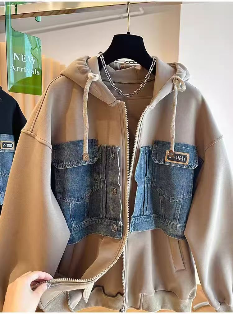Vintage Denim & Fleece Hybrid Hooded Zip-Up Jacket Size US M / EU 48-50 / 2 - 2 Thumbnail