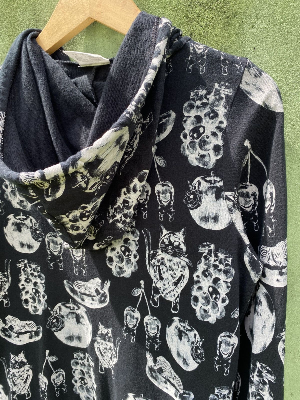 Japanese Brand Scolar AOP Animal Fruit Hoodie Black Zip Up Unique Pattern Size ONE SIZE - 12 Thumbnail