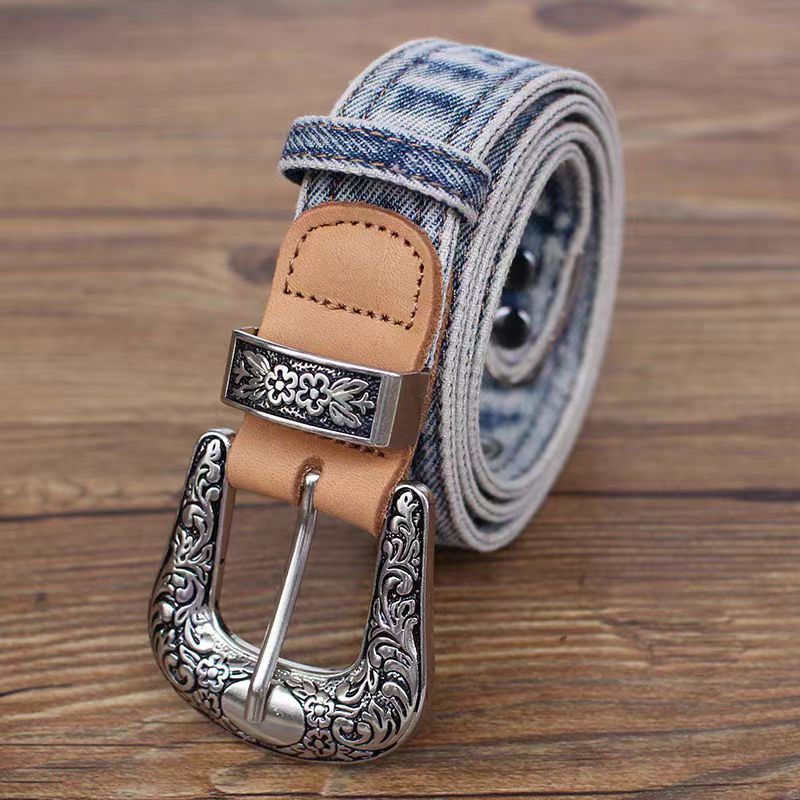 Japanese Brand × Vintage 47 Inch Vintage Pin Buckle Textured Design Denim Belt Size ONE SIZE - 2 Thumbnail