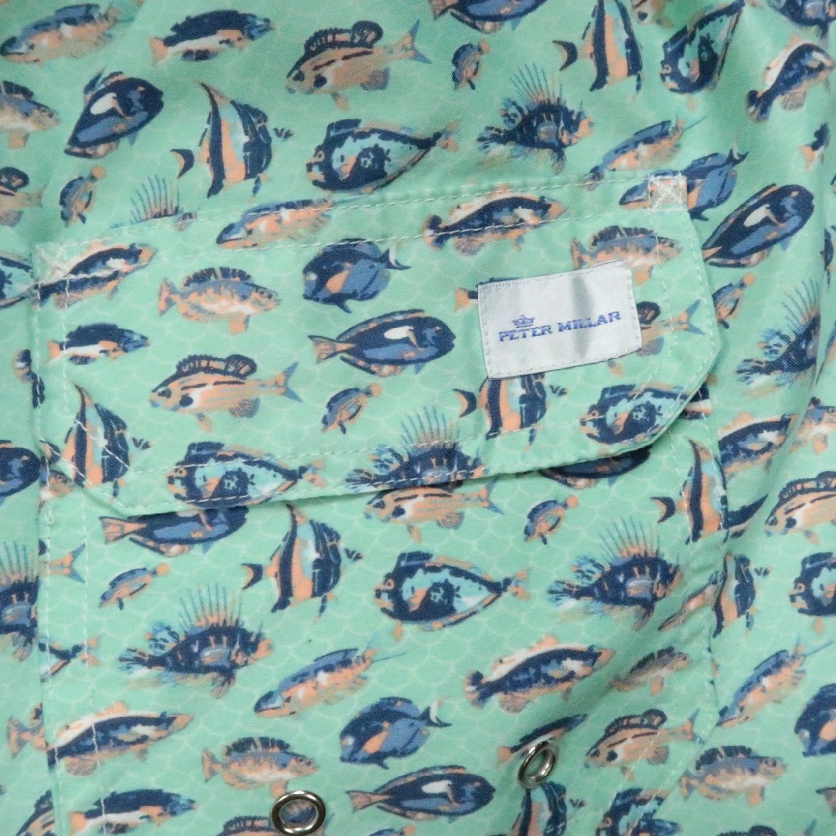 Peter Millar Peter Millar Swim Trunks Mens XL Green Fish Print Beach Bottoms Pockets Drawstring Regular Swims Beach Sports Size US 36 / EU 52 - 3 Thumbnail