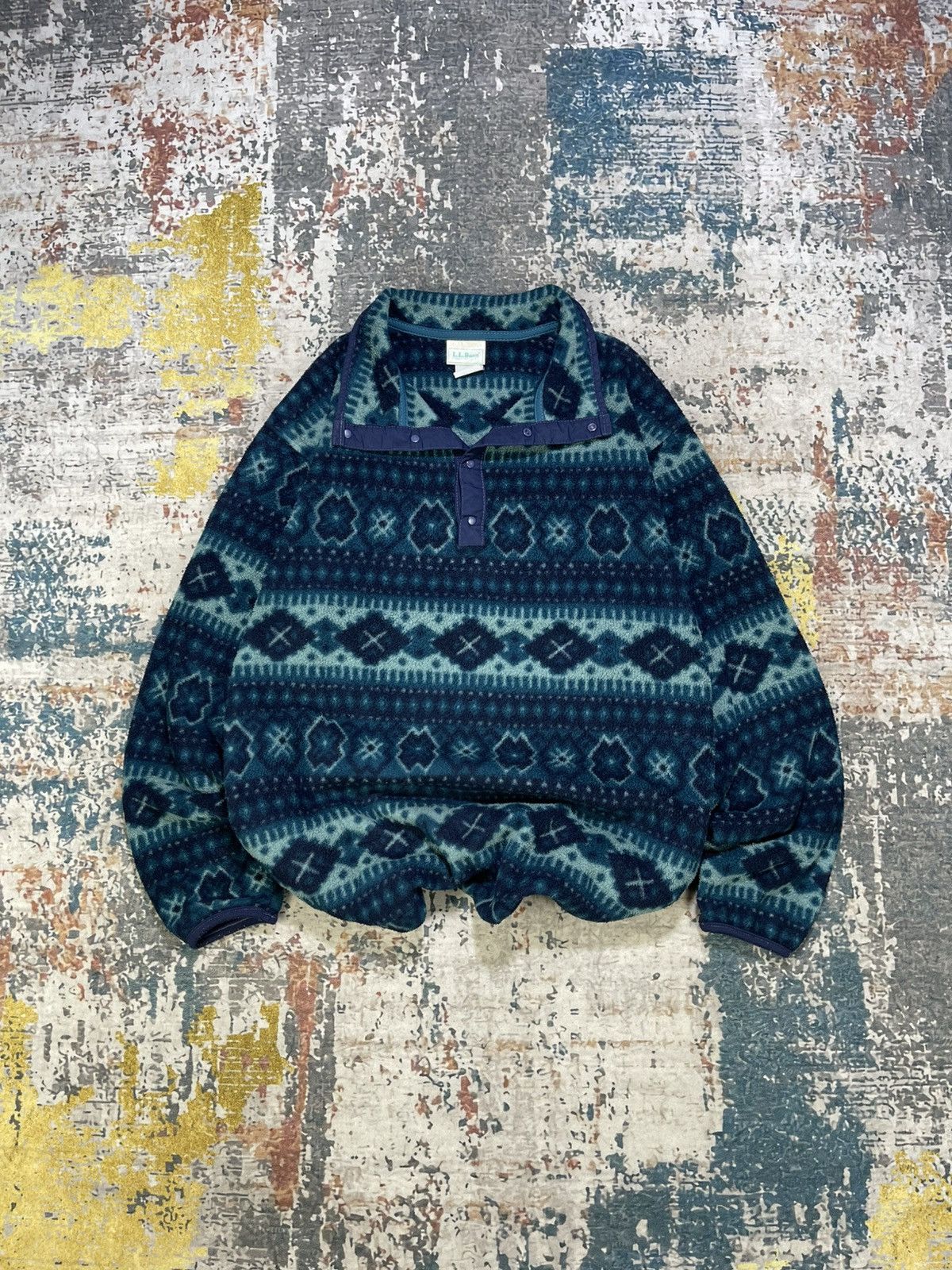 L.L. Bean Vtg LL Bean Aztec Tribe Fleece Snap Up Pullover Jumper Size US S / EU 44-46 / 1 - 1 Thumbnail