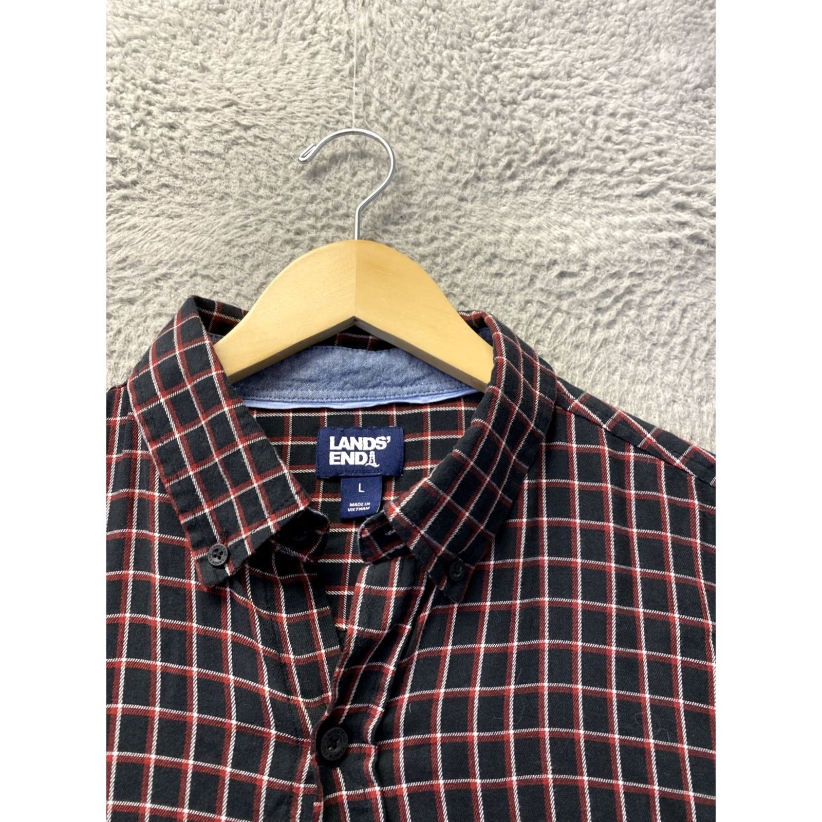 Lands' End Lands' End Button-Up Shirt Men L Blue Red Check Long Sleeve Cotton Poplin Casual Size US L / EU 52-54 / 3 - 3 Thumbnail