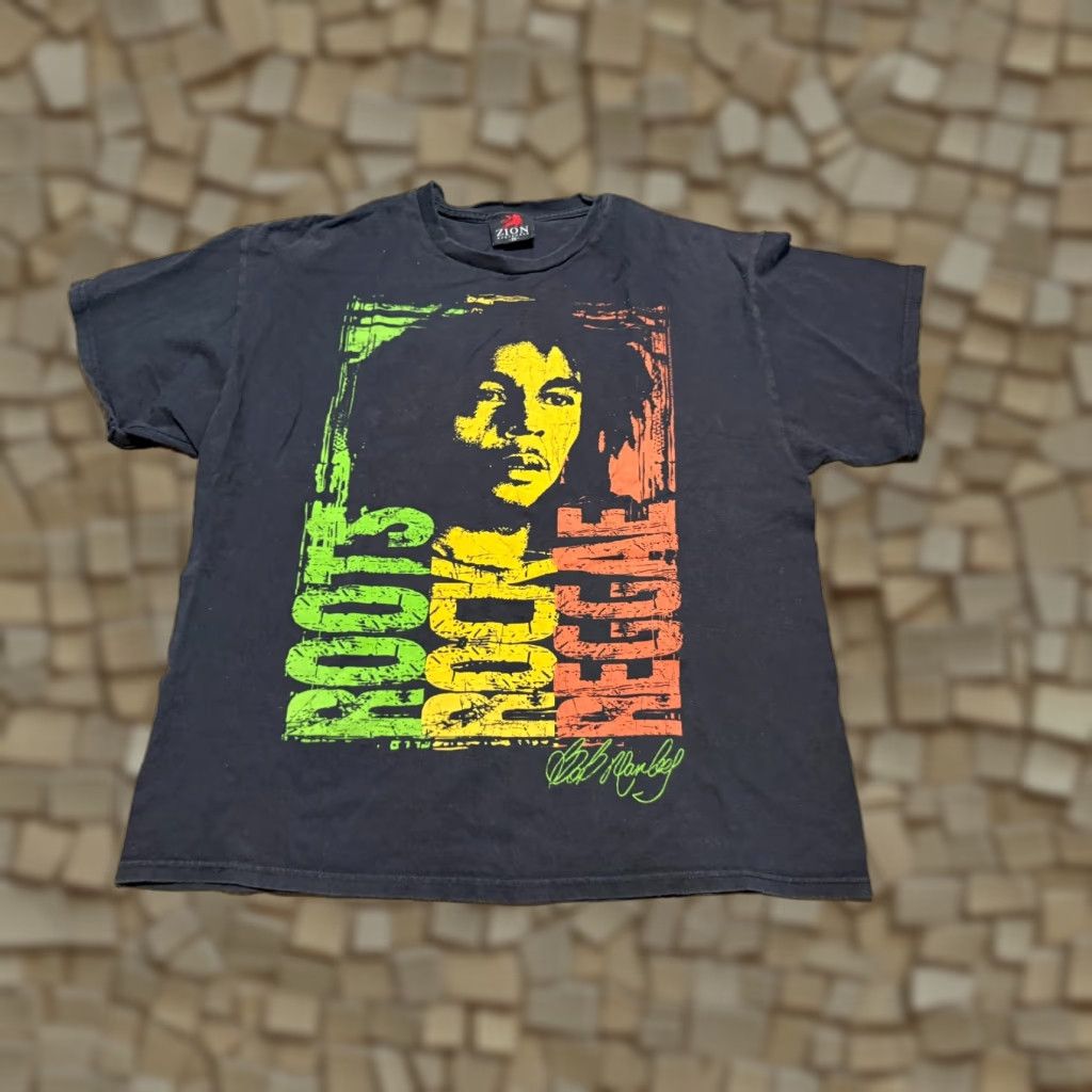 Vintage Zion Rootswear Shirt Men's 1X Black Crew Neck Short Sleeve Bob Marley Print T-Shirt Size US XL / EU 56 / 4 - 1 Thumbnail