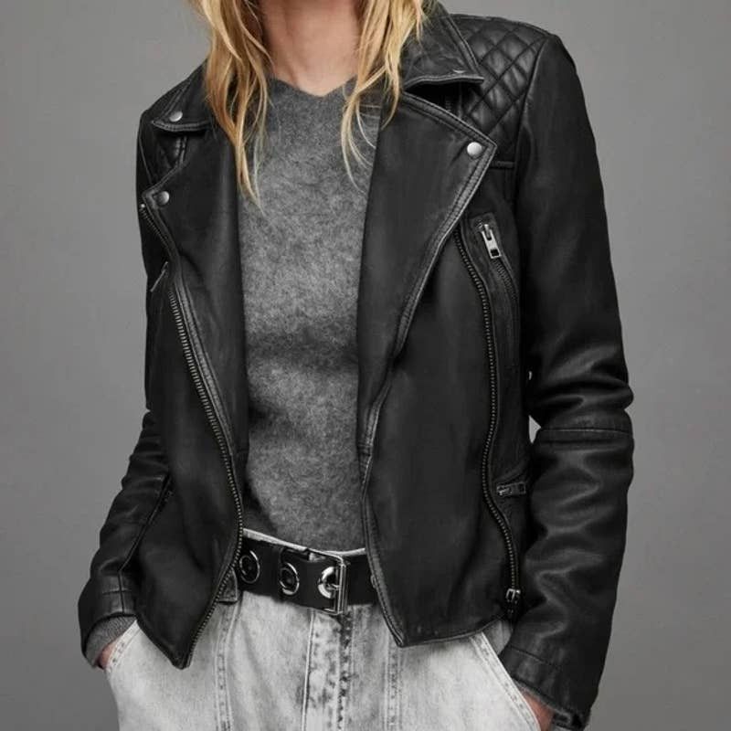 image of New Allsaints Catch Biker Jacket Black, Women's (Size XS)