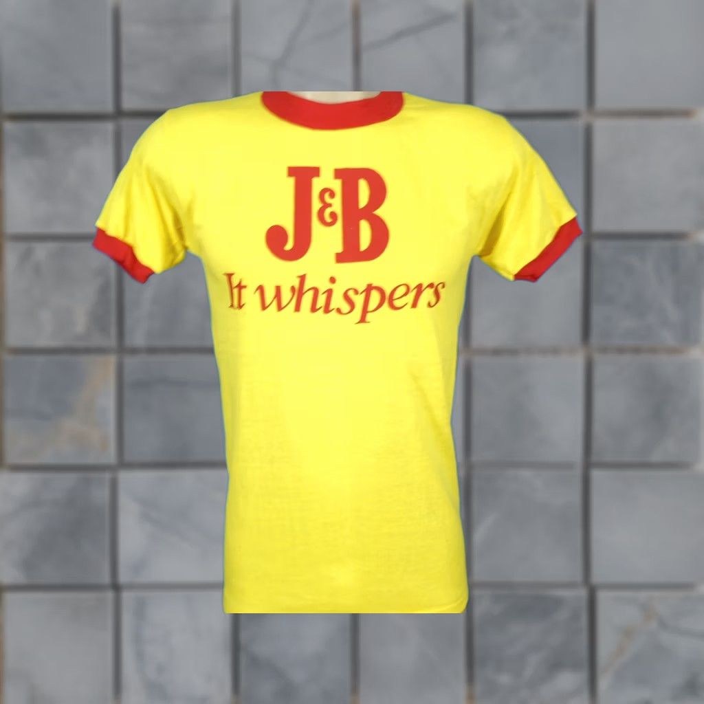 Vintage J&B T-Shirt Shirt XS Vintage 80s Yellow 50% Cotton/50% Polyester Deadstock Unwashed Paper Thin Mens Size US XS / EU 42 / 0 - 1 Thumbnail