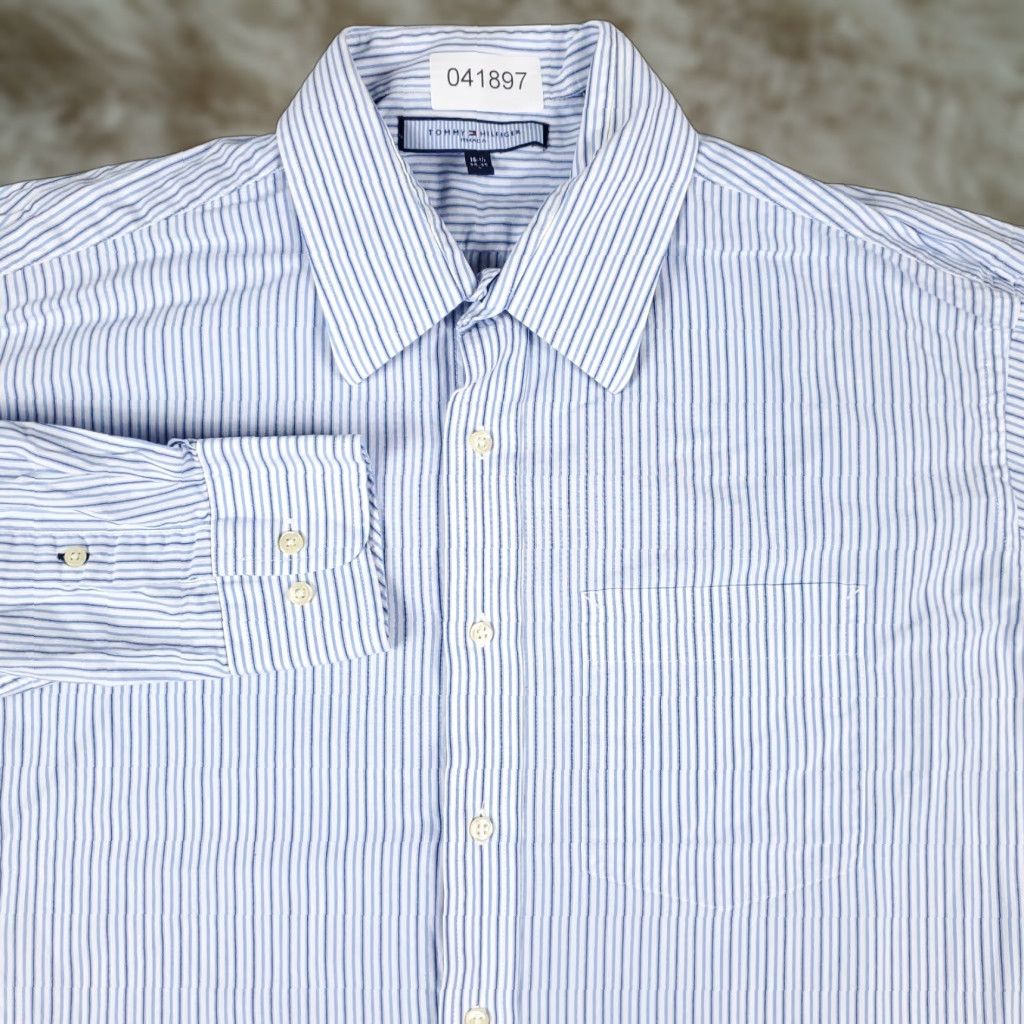 Tommy Hilfiger Tommy Hilfiger Shirt Adult Large Blue Striped Button-Up Long Sleeve Cotton Casual Classic Preppy Mens Size US L / EU 52-54 / 3 - 1 Thumbnail