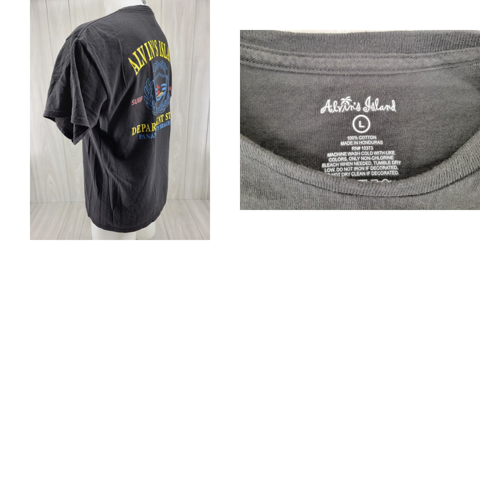 Vintage Alvins Island Surf Company T Shirt Mens Large Black Distressed Logo Short Sleeve Crew Neck Cotton Mens Regular Size US L / EU 52-54 / 3 - 9 Thumbnail