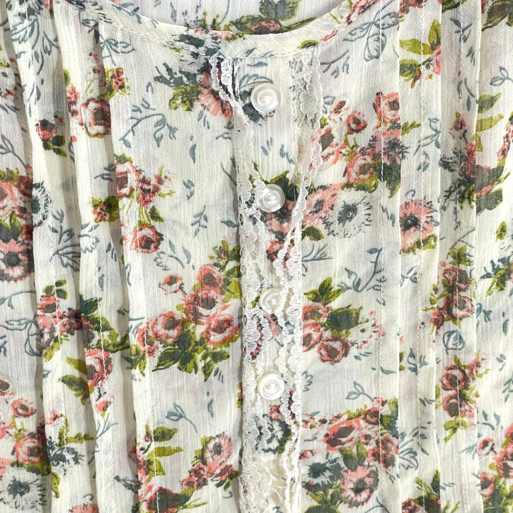 Vintage Love Squared Blouse Shirt Women S Pink Floral Scoop Neck Cottagecore Prairie Bohemian Coquette Garden 60s 70s Size S / US 4 / IT 40 - 6 Thumbnail