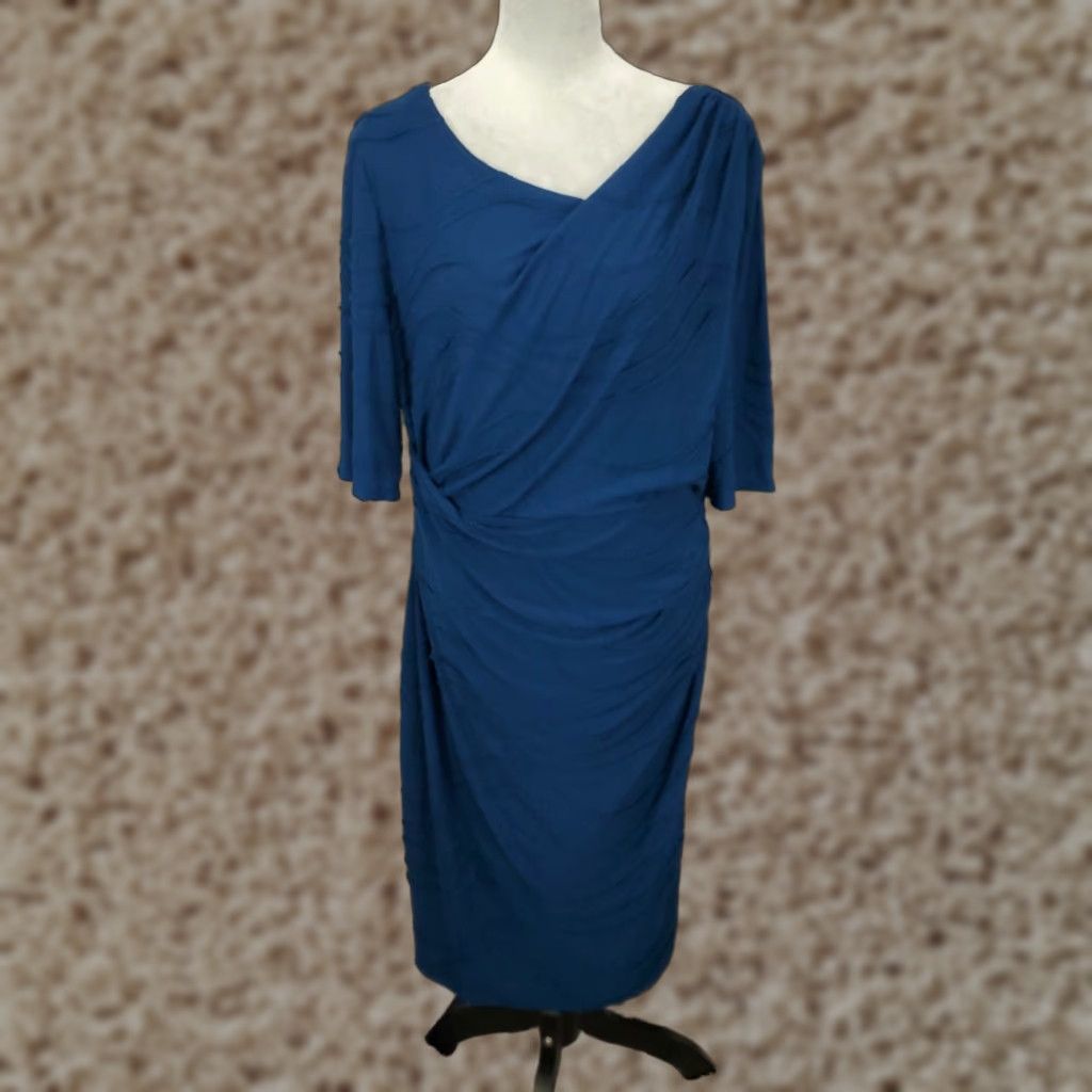 Vintage Connected Apparel New Womens Draped Dress Size 16 Rouched Twisted Draped Pullover Blue Lined NWT Dress Size XXL / US 16-18 / IT 52-54 - 1 Thumbnail