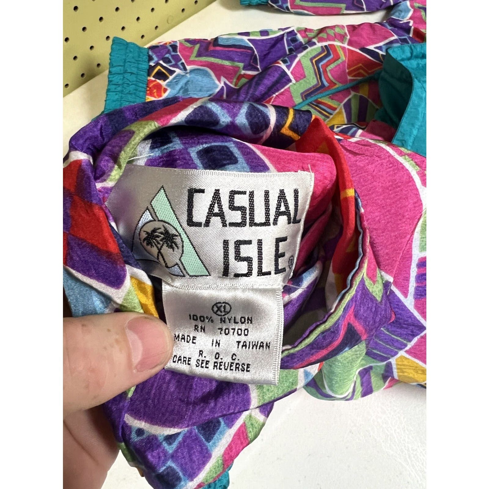 Altea Womens XL Nylon Jacket 1980’s Vintage Casual Isle Reversible Print Teal Zip Size XL / US 12-14 / IT 48-50 - 4 Thumbnail