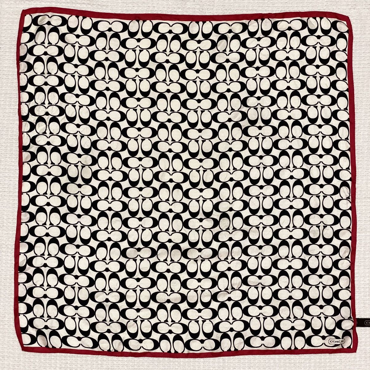 Coach Rare‼️🔥COACH Monogram Silk Square Scarf Red Border Size ONE SIZE - 6 Thumbnail