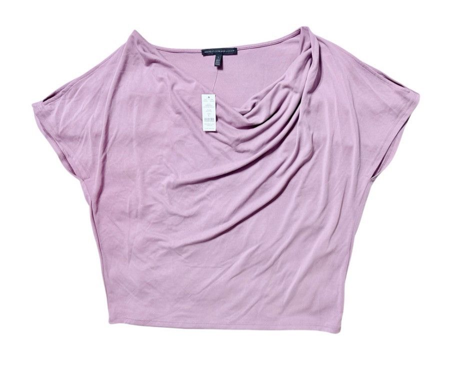 White House Black Market White House Black Market Cold Shoulder Drape Neck Top Pink Size L / US 10 / IT 46 - 1 Thumbnail