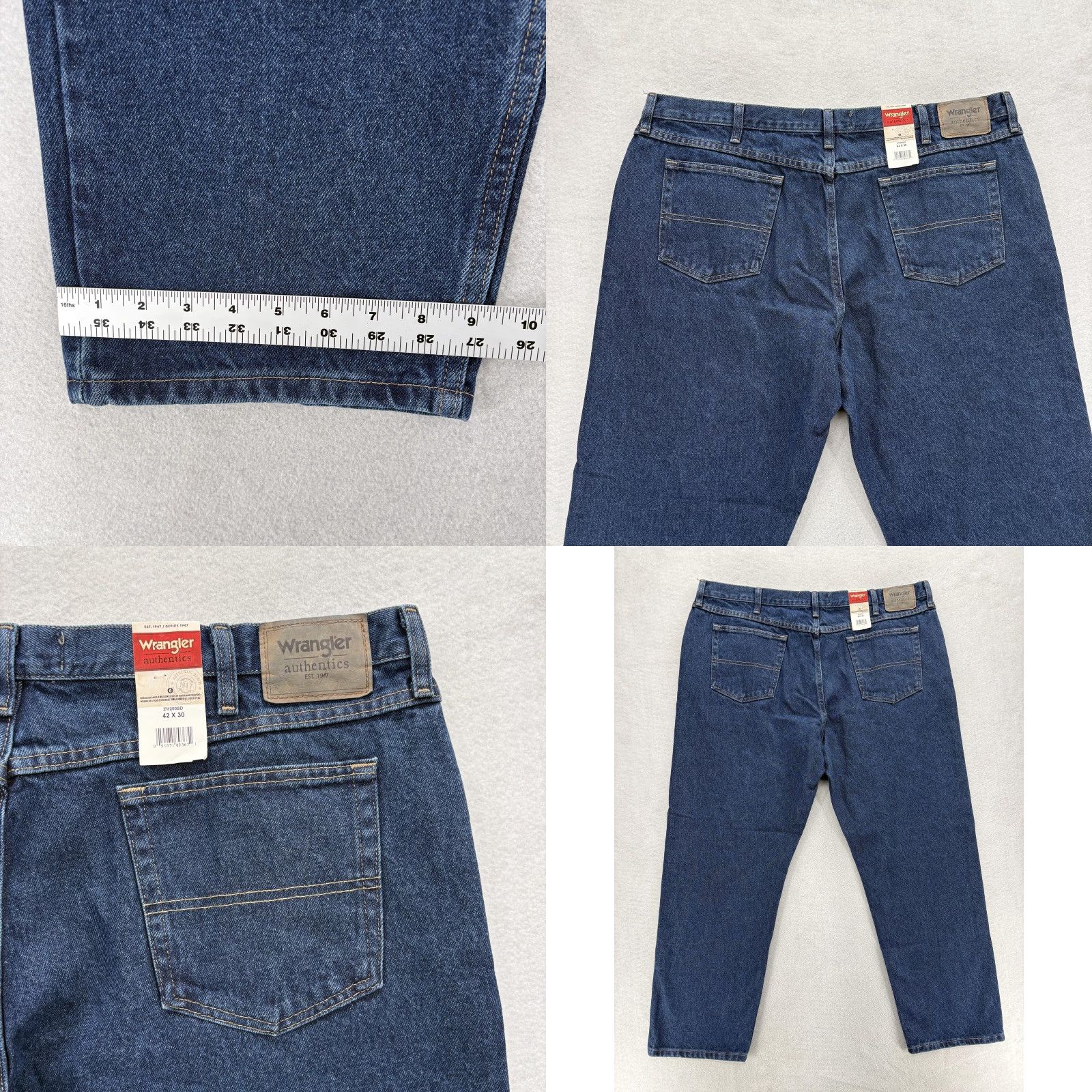 Wrangler Wrangler Jeans Mens 42x30 Blue Medium Wash Straight Denim 5-Pocket Wrangler Authentics Jeans Classic Blue Mens 42x30 Regular Straight Denim Jeans Size US 42 / EU 58 - 8 Thumbnail