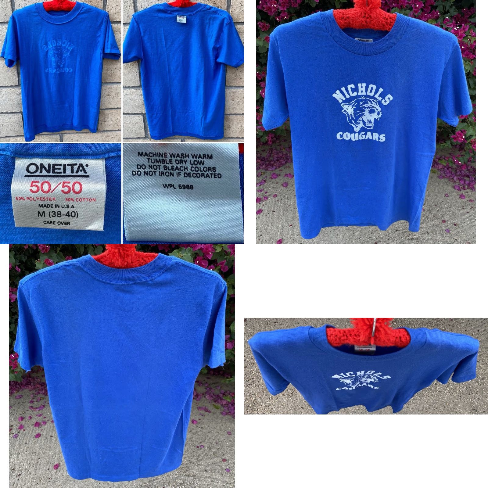 Vintage VINTAGE Oneita Nichols Cougars T-Shirt Graphic Print Blue 50/50 Male Adult M Short Sleeve Crew Neck 1980s 1990s Animals School Mens Size US M / EU 48-50 / 2 - 8 Thumbnail