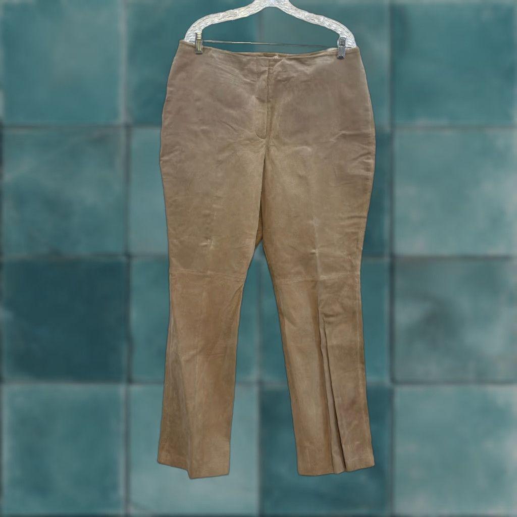Vintage VINTAGE Y2K Suede Leather Pants 16 34 Khaki Tan Beige High Waisted Straight Leg Mens Women Size 38" / US 16 / IT 52 - 1 Thumbnail