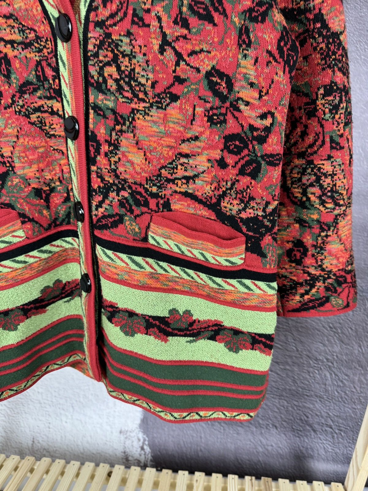 Vintage 90s Vintage wool women's red cardigan buttoned with pockets Size L / US 10 / IT 46 - 6 Thumbnail