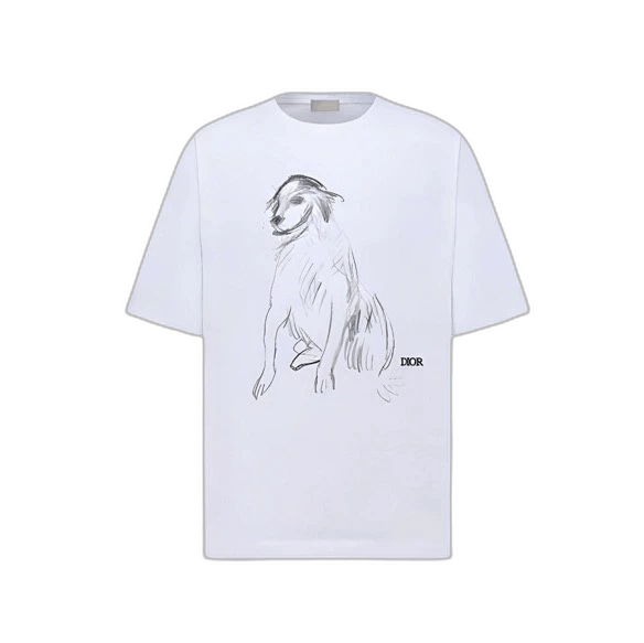 Dior Dior White Dog Sketch T-Shirt XL Size Size US XL / EU 56 / 4 - 1 Thumbnail