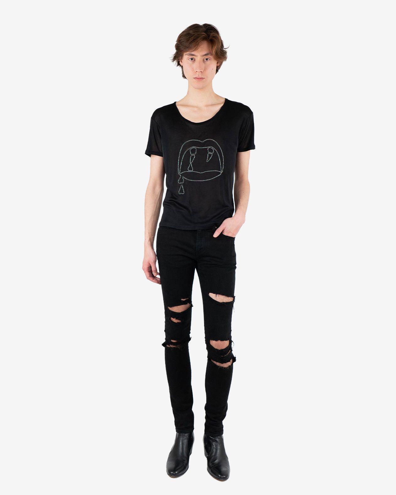 Saint Laurent Paris Black Ripped Skinny Denim Size US 29 - 9 Thumbnail
