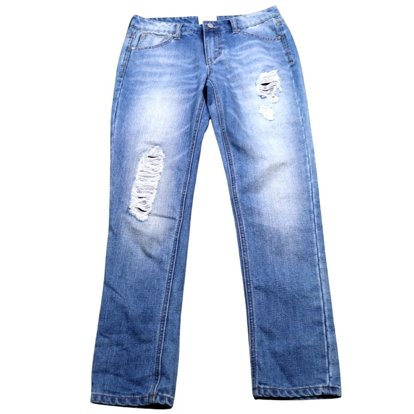 Vintage CELEBRITY PINK Women's Blue Distressed Denim Jeans Straight Leg Size 27 Size 27" / US 4 / IT 40 - 5 Thumbnail