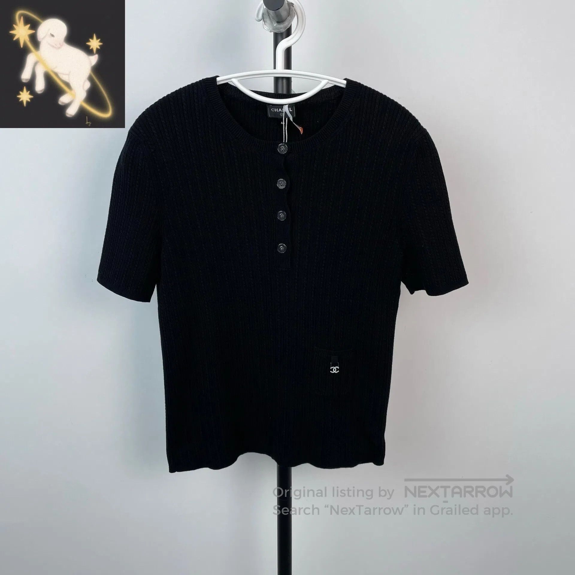 Chanel Chanel Silver small logo black knit short-sleeve| Size US S / EU 44-46 / 1 - 1 Thumbnail