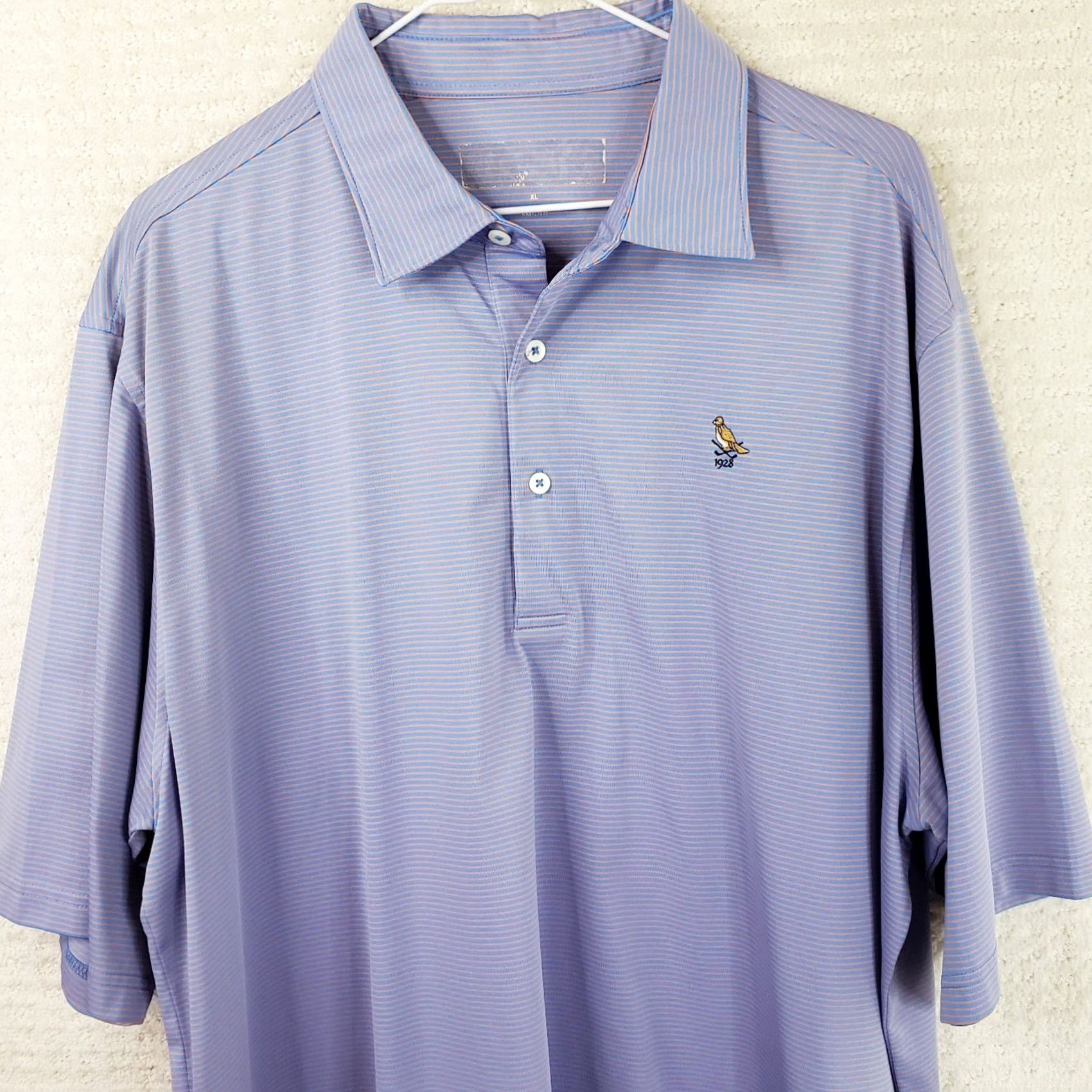 Vintage Donald Ross Polo Mens XL Blue Pink Striped Bird Logo 1928 Performance Golf Shirt Size US XL / EU 56 / 4 - 2 Thumbnail
