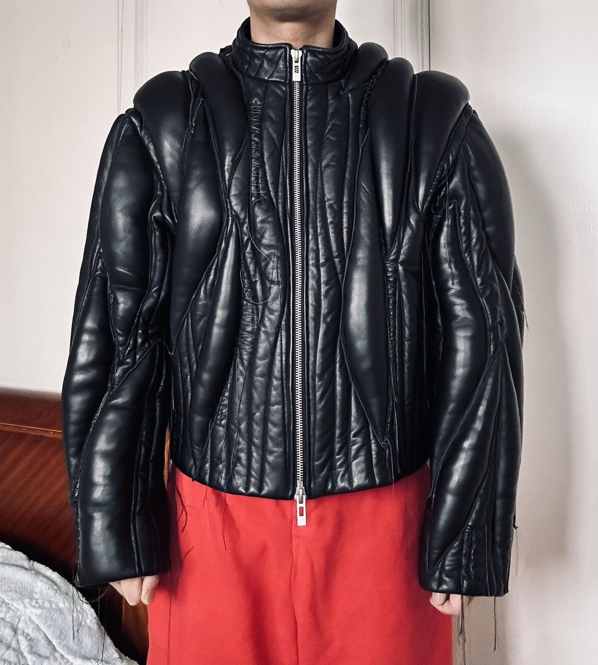 image of Archival Clothing x Han Kjobenhavn 3D Muscle Padded Lambskin Leather Jacket in Black (Size XL)