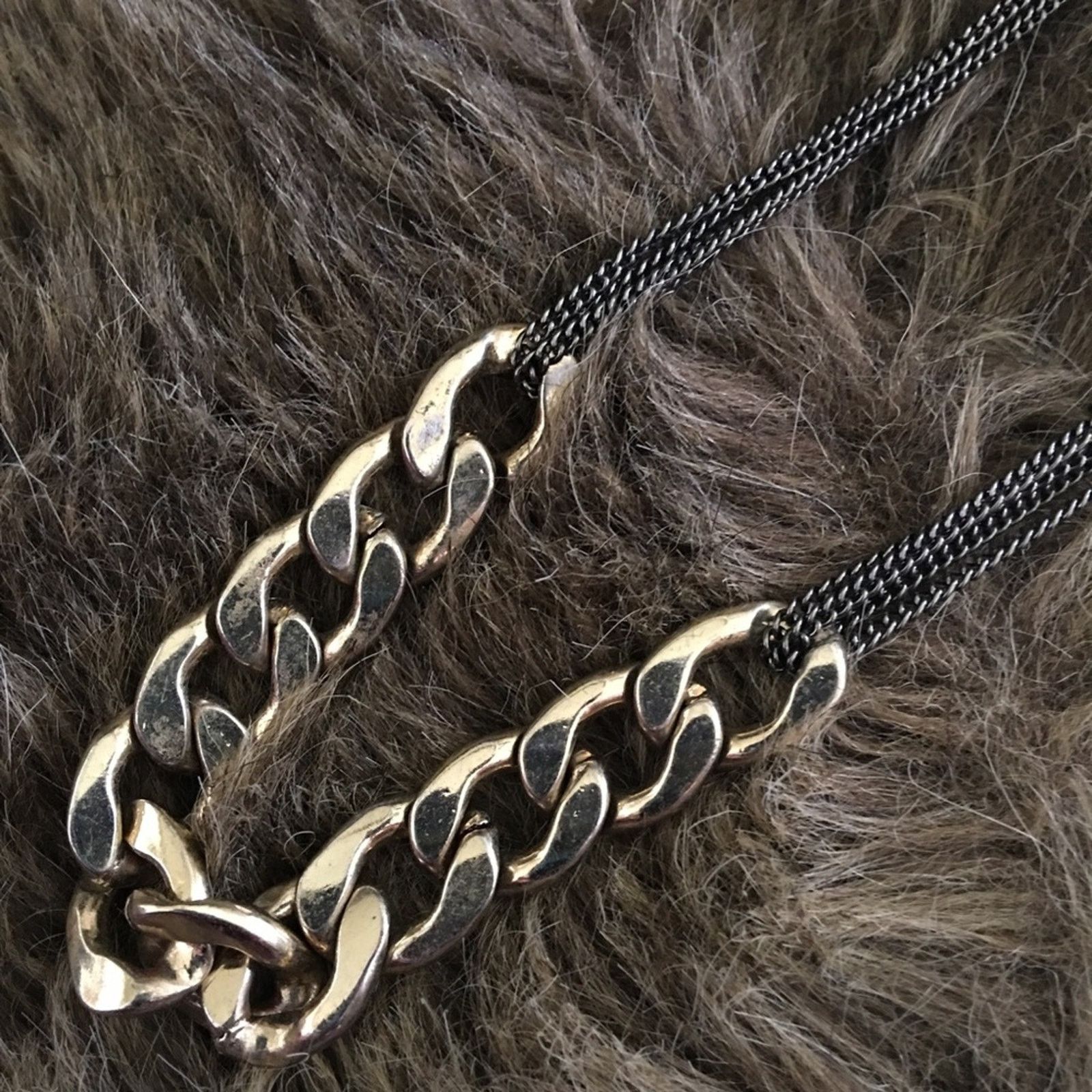 Jewelry Multi strand black chrome gold link long necklace Size ONE SIZE - 7 Thumbnail
